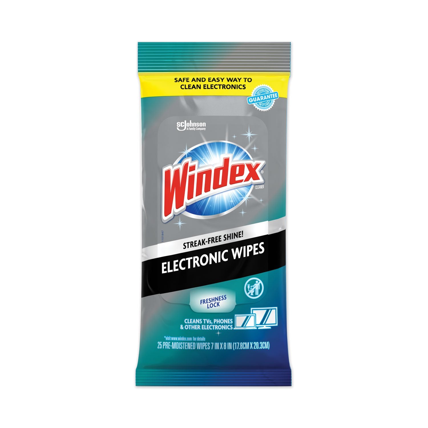 Windex Electronics Cleaner, 1-Ply, 7 x 10, Neutral Scent, White, 25 Wipes (319248EA)