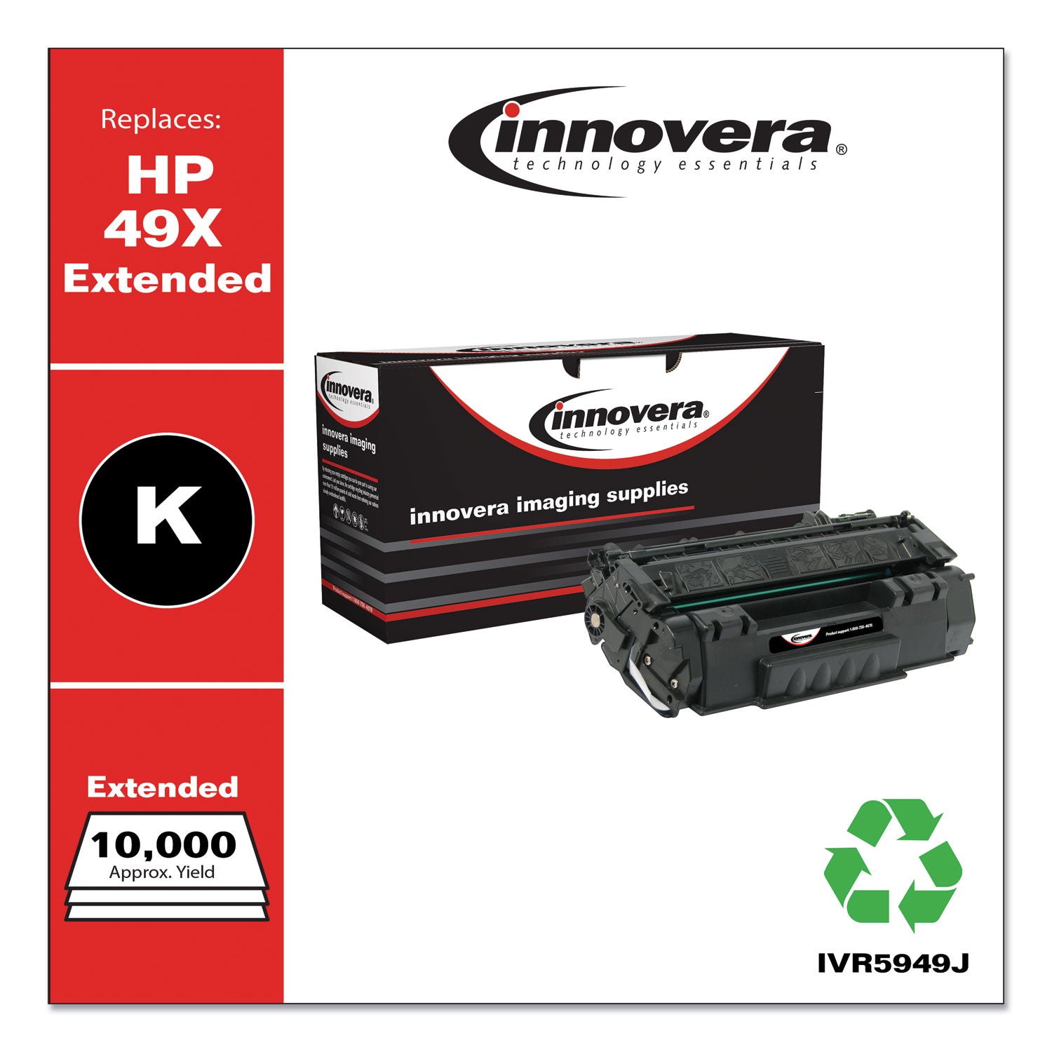 Innovera Remanufactured Black Extended-Yield Toner, Replacement for 49X (Q5949XJ), 10,000 Page-Yield (5949J)