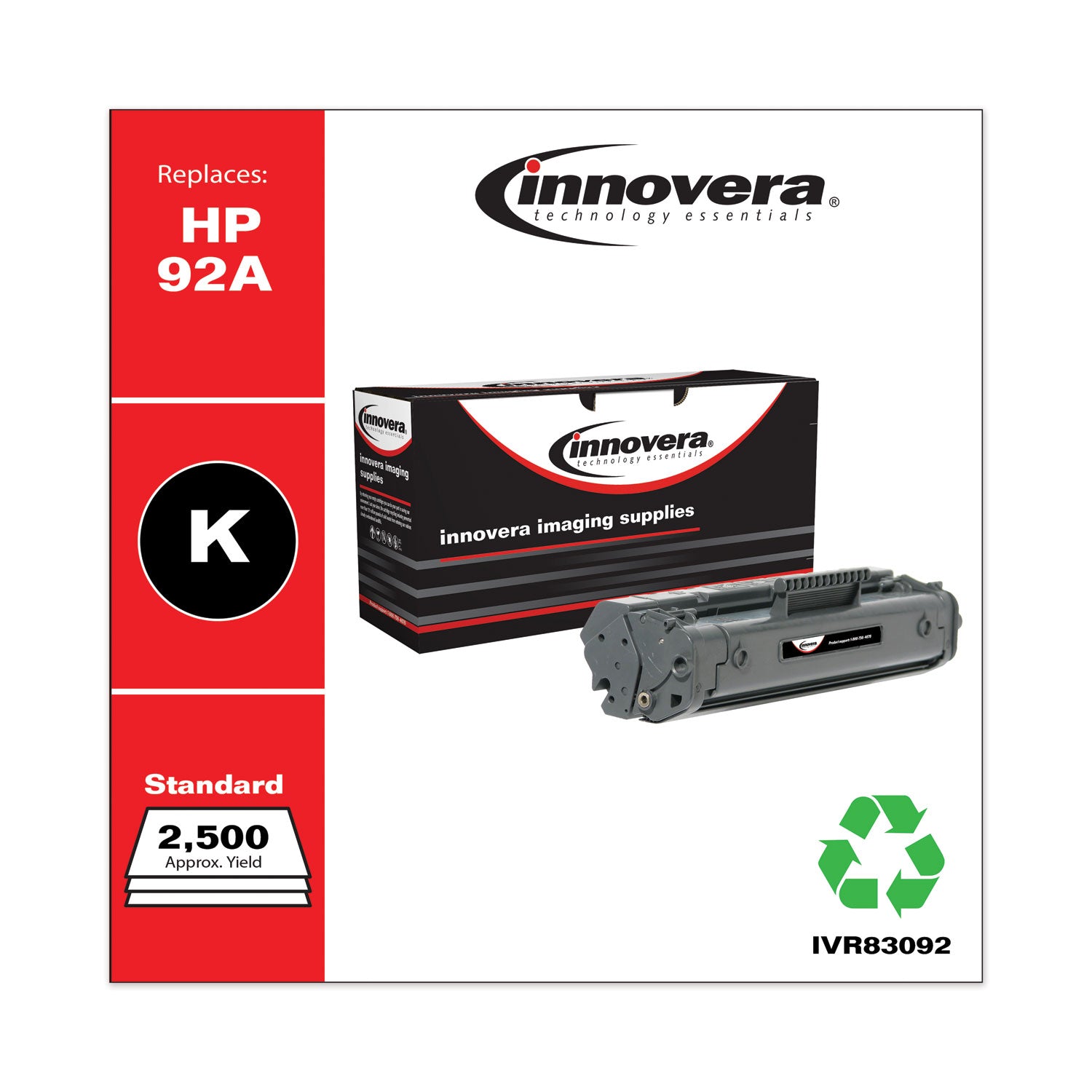 Innovera Remanufactured Black Toner, Replacement for 92A (4092A), 2,500 Page-Yield (83092)