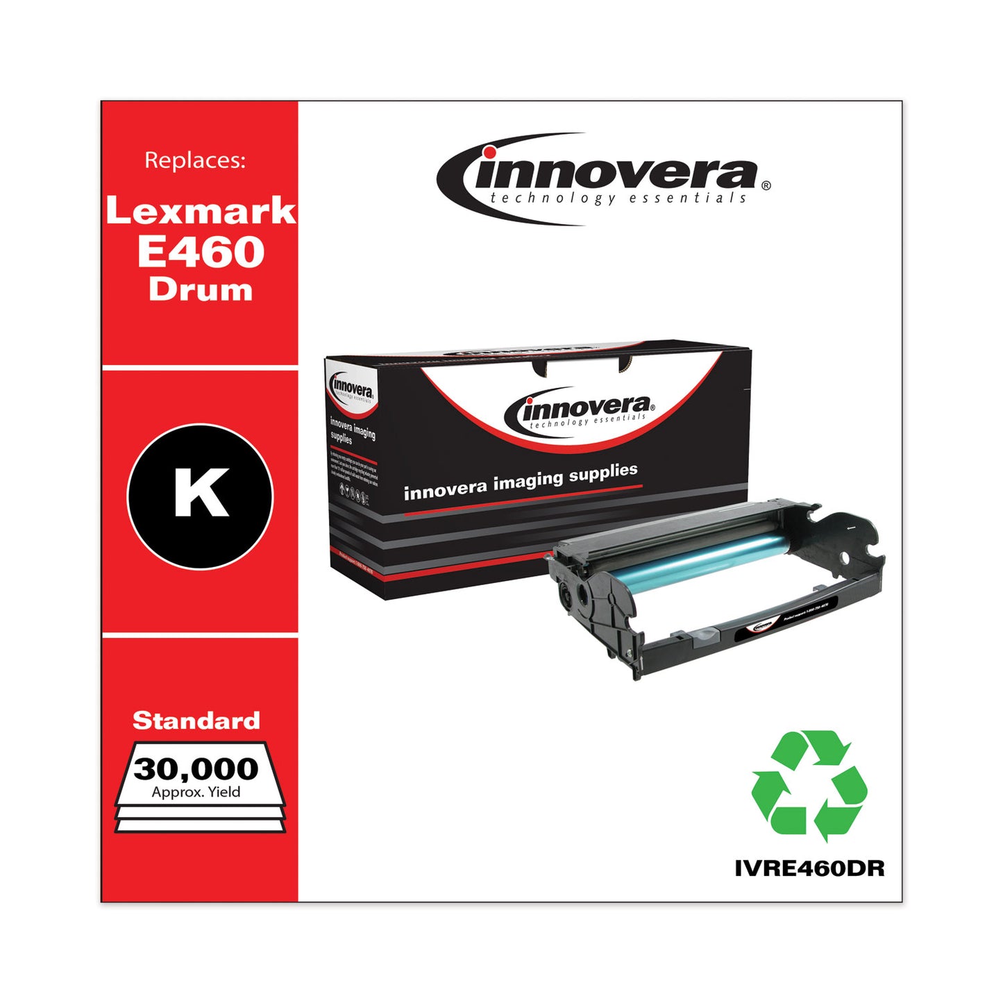 Innovera Remanufactured Black Drum Unit, Replacement for E260X22G, 30,000 Page-Yield (E460DR)