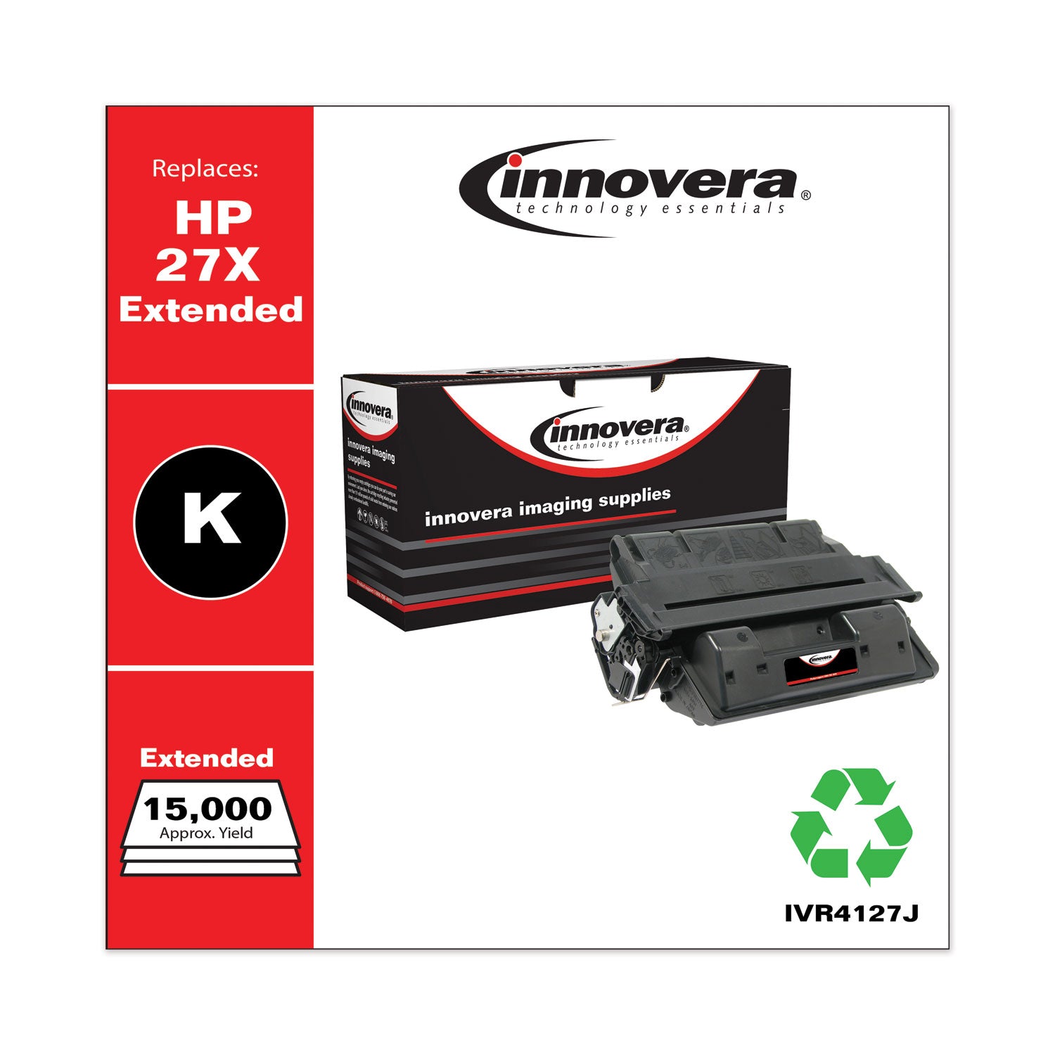 Innovera Remanufactured Black Extended-Yield Toner, Replacement for 27X (C4127XJ), 15,000 Page-Yield (4127J)