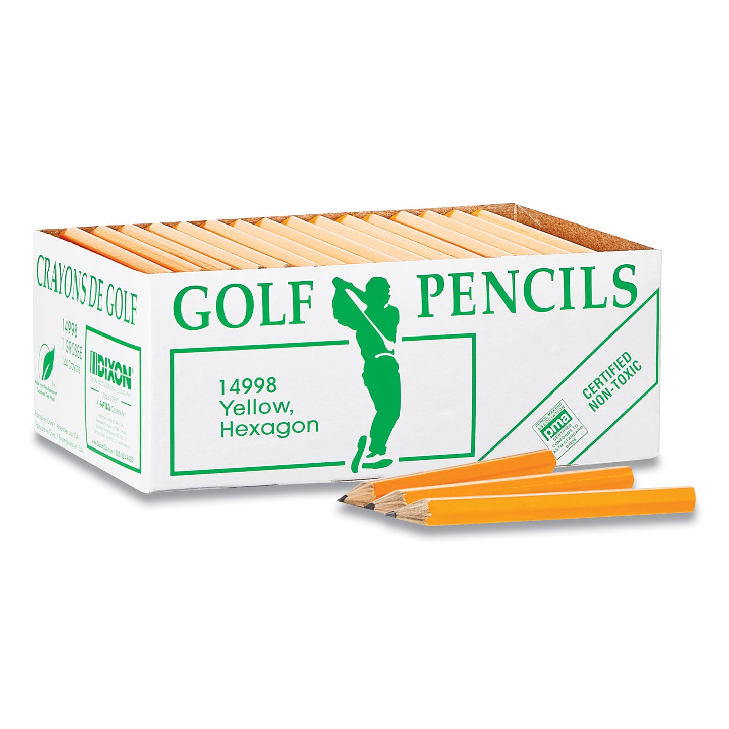 Dixon Golf Wooden Pencils, 2.2 mm, HB (#2), Black Lead, Yellow Barrel, 144/Box (14998)