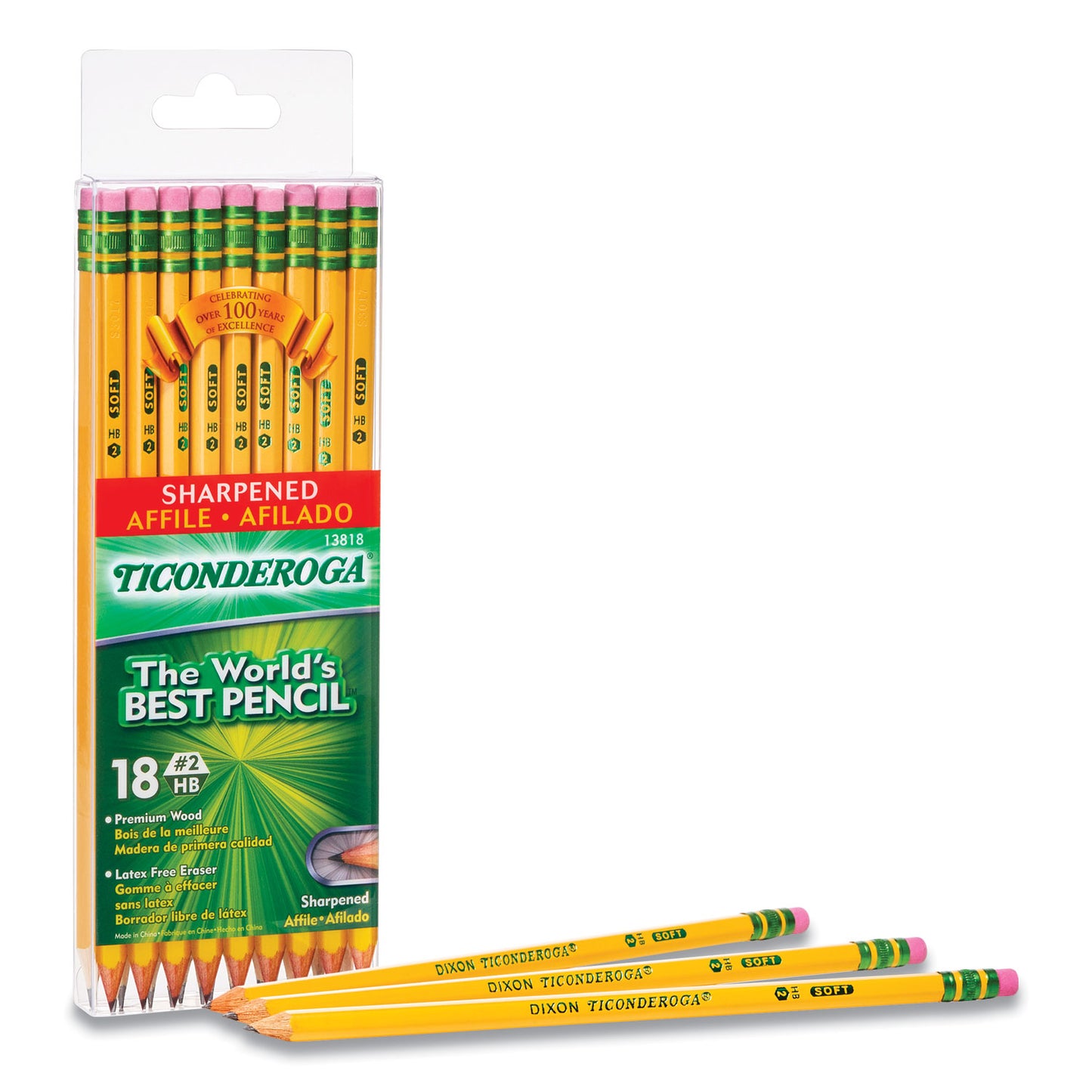 Ticonderoga Pre-Sharpened Pencil, HB (#2), Black Lead, Yellow Barrel, 18/Pack (13818)