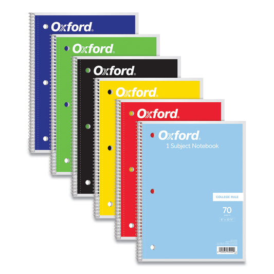 Oxford Coil-Lock Wirebound Notebooks, 3-Hole Punched, 1-Subject, Medium/College Rule, Randomly Assorted Covers, (70) 10.5 x 8 Sheets (65022)