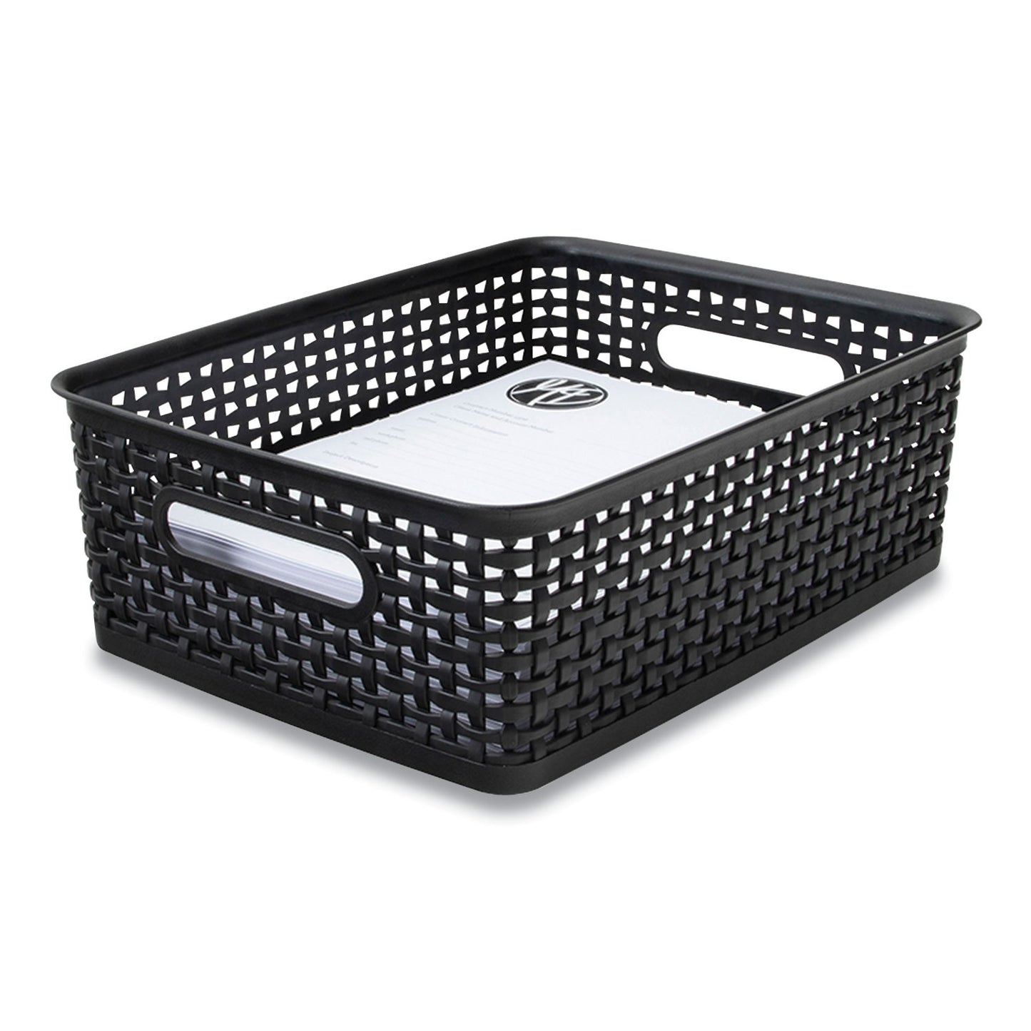 Advantus Plastic Weave Bin, Medium, 14" x 10.5" x 4.63", Black (36003)