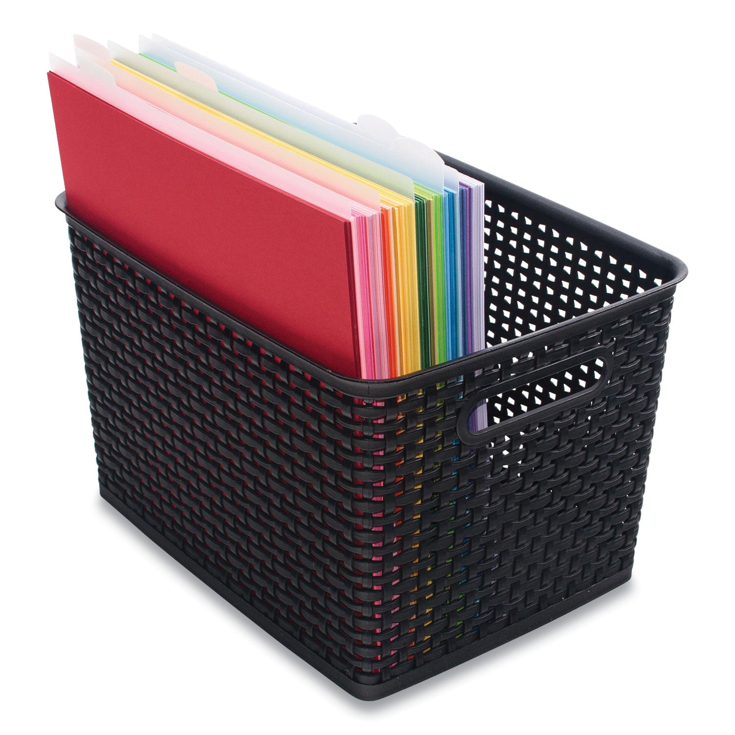 Advantus Plastic Weave Bin, Large, 13.5" x 10.5" x 8.75", Black (36006)