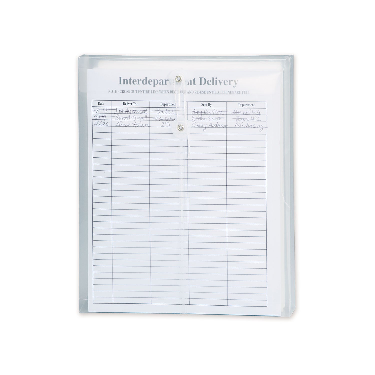 Smead Poly String and Button Interoffice Envelopes, Open-End (Vertical), 9.75 x 11.63, Clear, 5/Pack (89540)