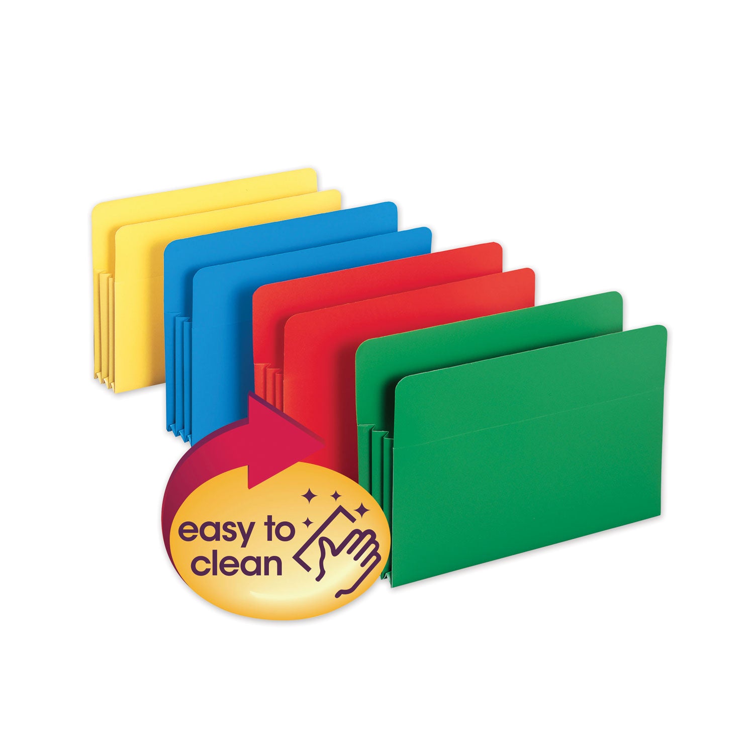 Smead Poly Drop Front File Pockets, 3.5" Expansion, Legal Size, Assorted Colors, 4/Box (73550)