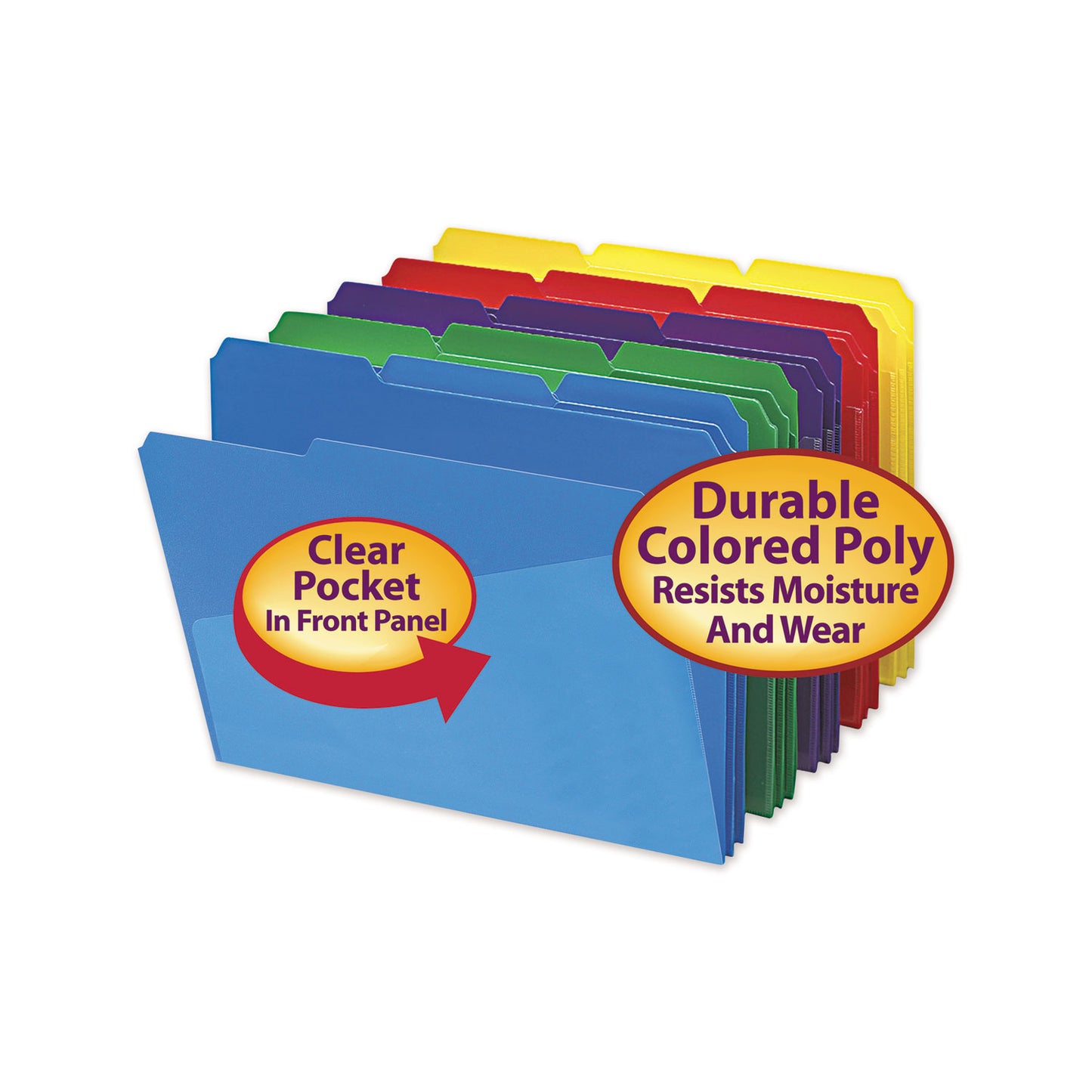 Smead Poly Colored File Folders With Slash Pocket, 1/3-Cut Tabs: Assorted, Letter Size, 0.75" Expansion, Assorted Colors, 30/Box (10540)