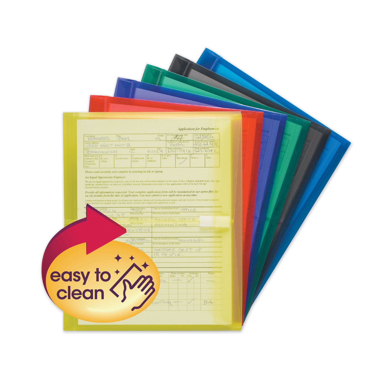 Smead Poly Side-Load Envelopes, Fold-Over Closure, 9.75 x 11.63, Assorted Colors, 6/Pack (89669)