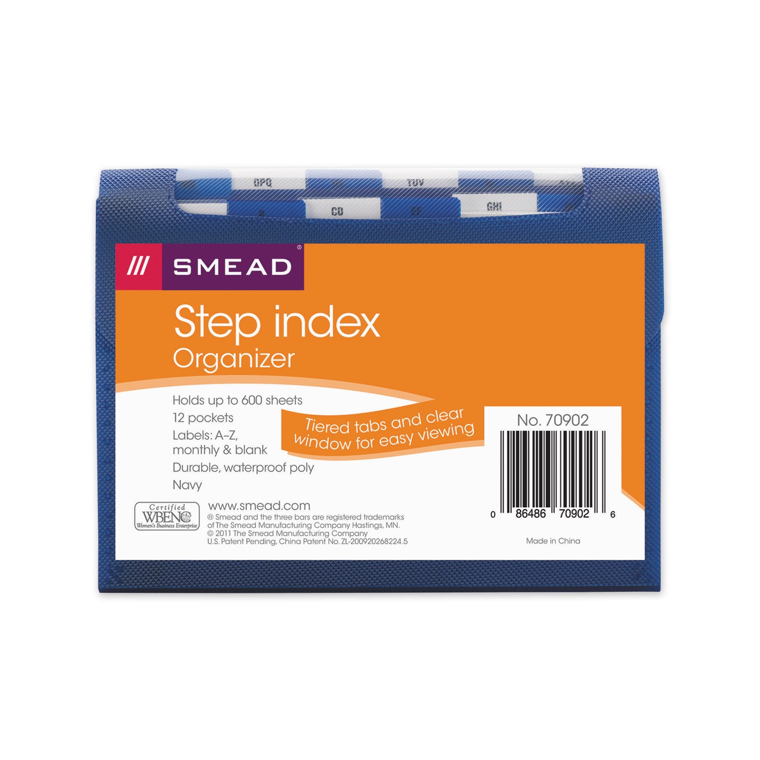 Smead Step Index Organizer, 12 Sections, Cord/Hook Closure, 1/6-Cut Tabs, Letter Size, Navy (70902)