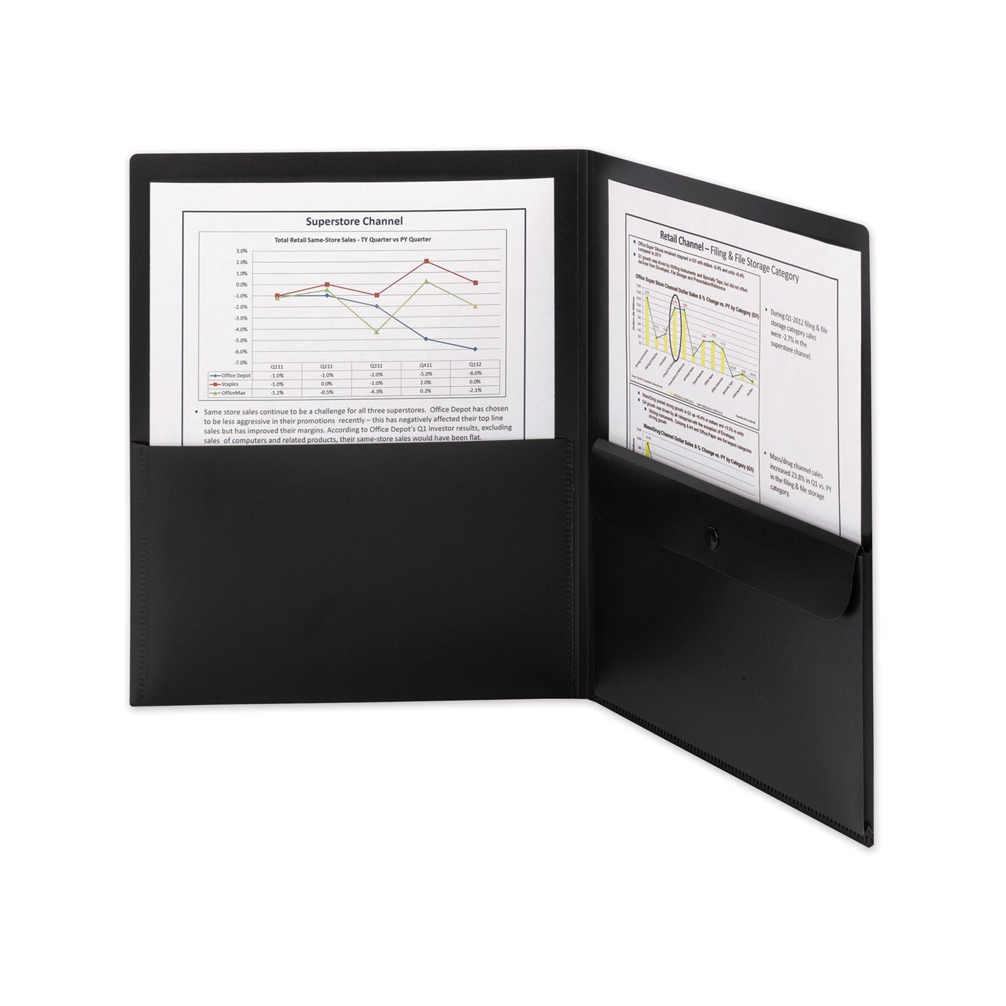 Smead Poly Two-Pocket Folder with Snap Closure Security Pocket, 100-Sheet Capacity, 11 x 8.5, Black, 5/Pack (87700)