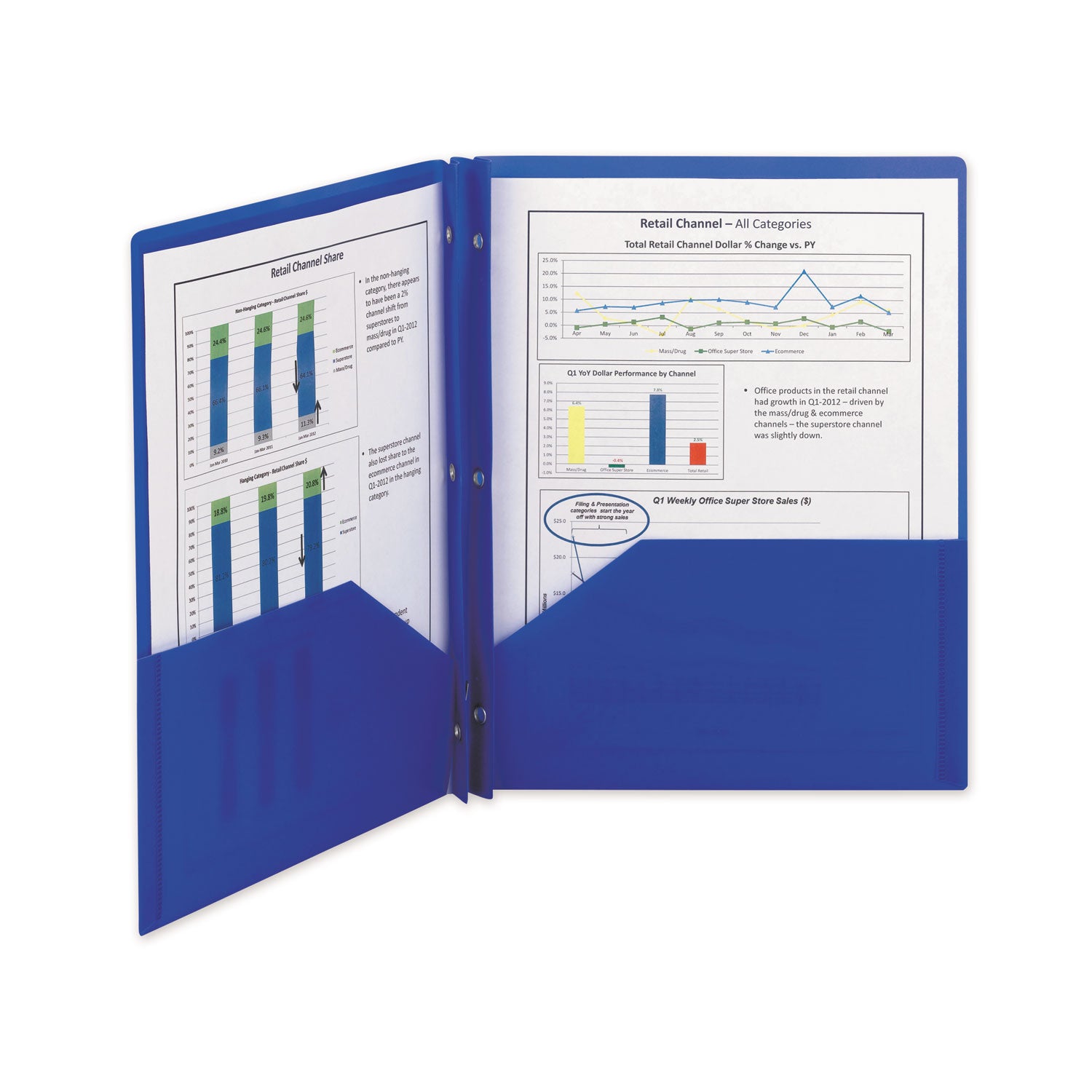 Smead Poly Two-Pocket Folder with Fasteners, 180-Sheet Capacity, 11 x 8.5, Blue, 25/Box (87726)