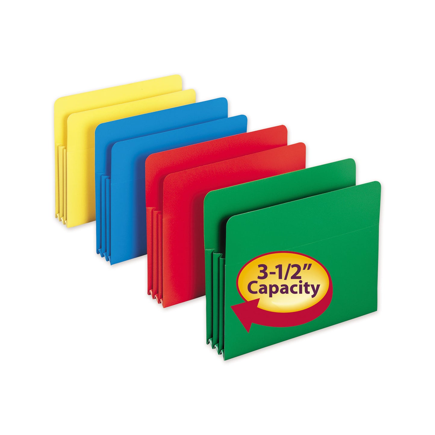 Smead Poly Drop Front File Pockets, 3.5" Expansion, Letter Size, Assorted Colors, 4/Box (73500)