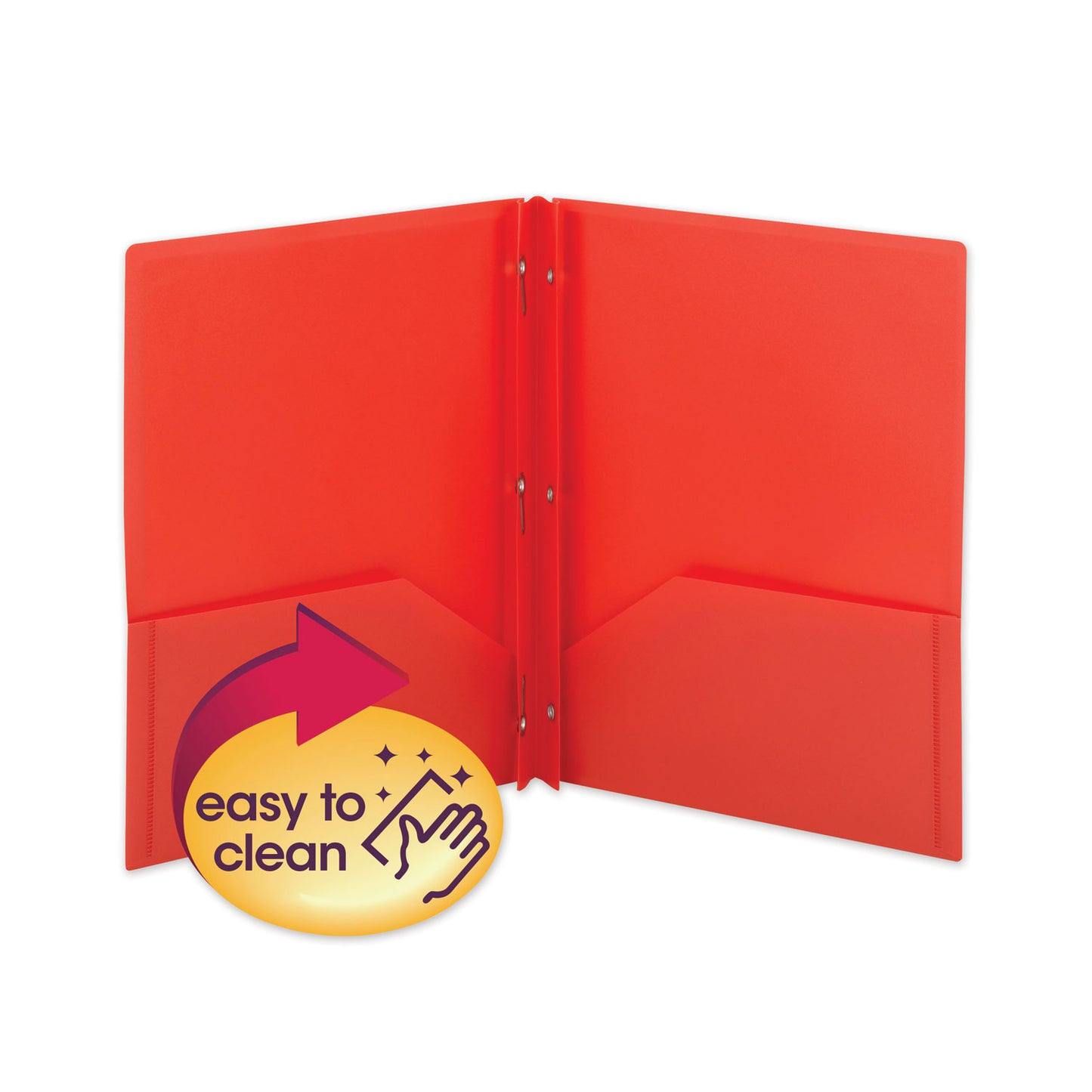 Smead Poly Two-Pocket Folder with Fasteners, 180-Sheet Capacity, 11 x 8.5, Red, 25/Box (87727)