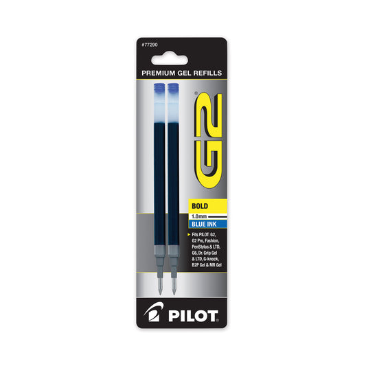 Refill for Pilot G2 Gel Ink Pens, Bold Conical Tip, Blue Ink, 2/Pack (77290PK)
