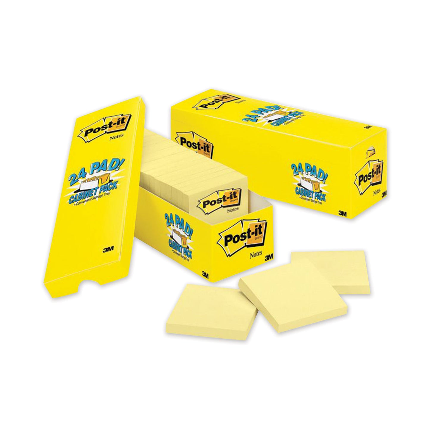 Post-it Original Pads in Canary Yellow, Cabinet Pack, 3" x 3", 90 Sheets/Pad, 24 Pads/Pack (70005141687)