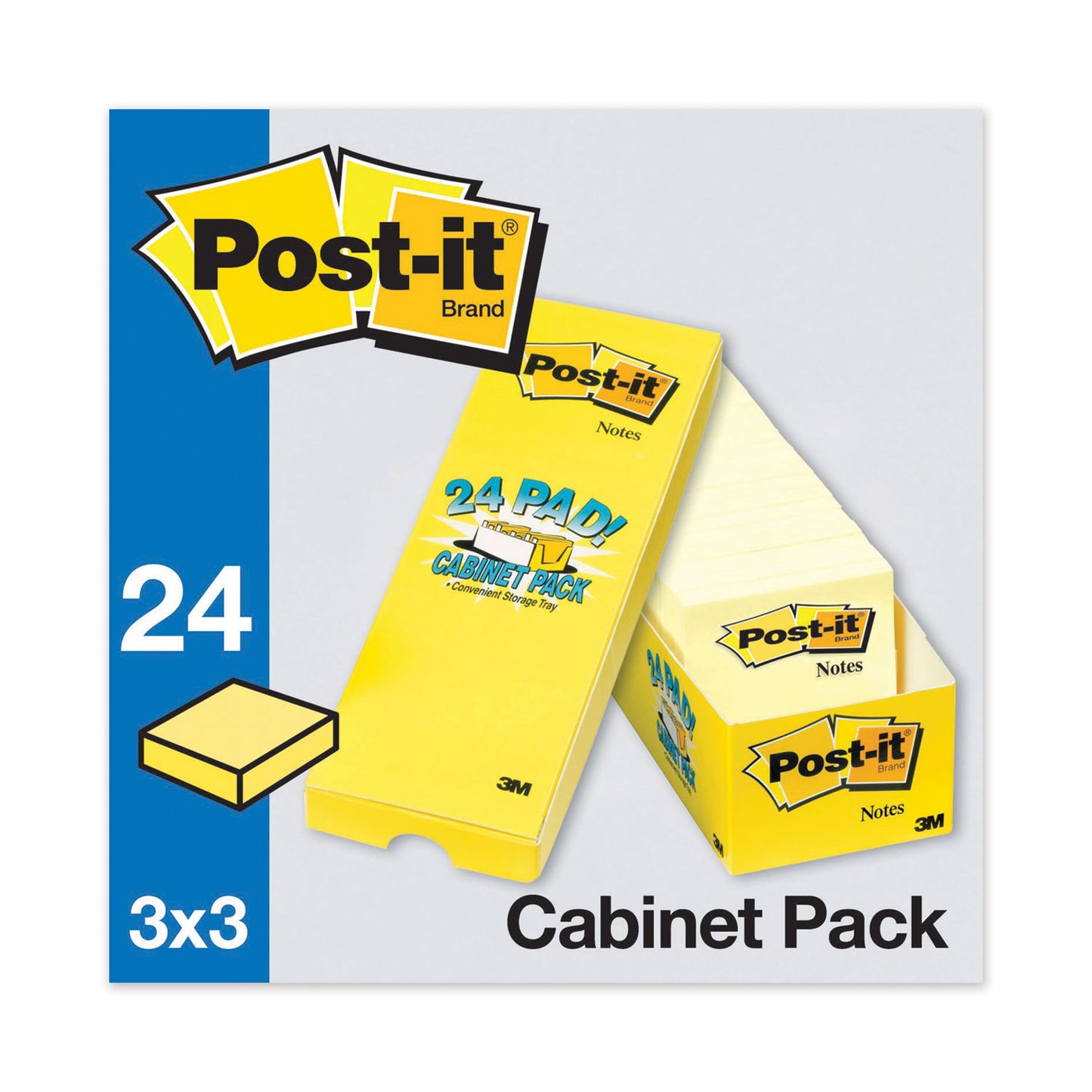 Post-it Original Pads in Canary Yellow, Cabinet Pack, 3" x 3", 90 Sheets/Pad, 24 Pads/Pack (70005141687)