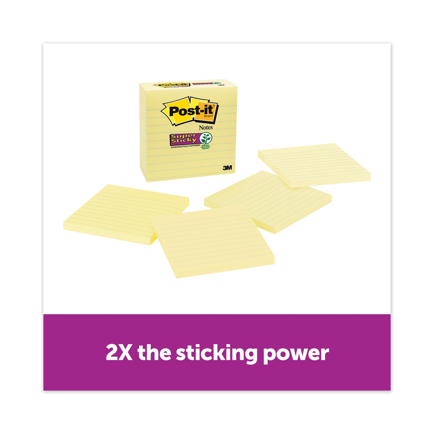 Post-it Pads in Canary Yellow, Note Ruled, 4" x 4", 90 Sheets/Pad, 4 Pads/Pack (70005166353)