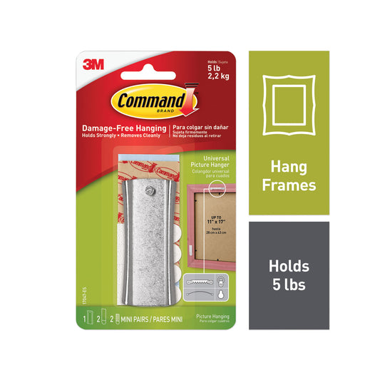 Command Universal Picture Hanger, Large, Silver, 5 lb Capacity, 1 Hanger and 4 Strips (70006903739)