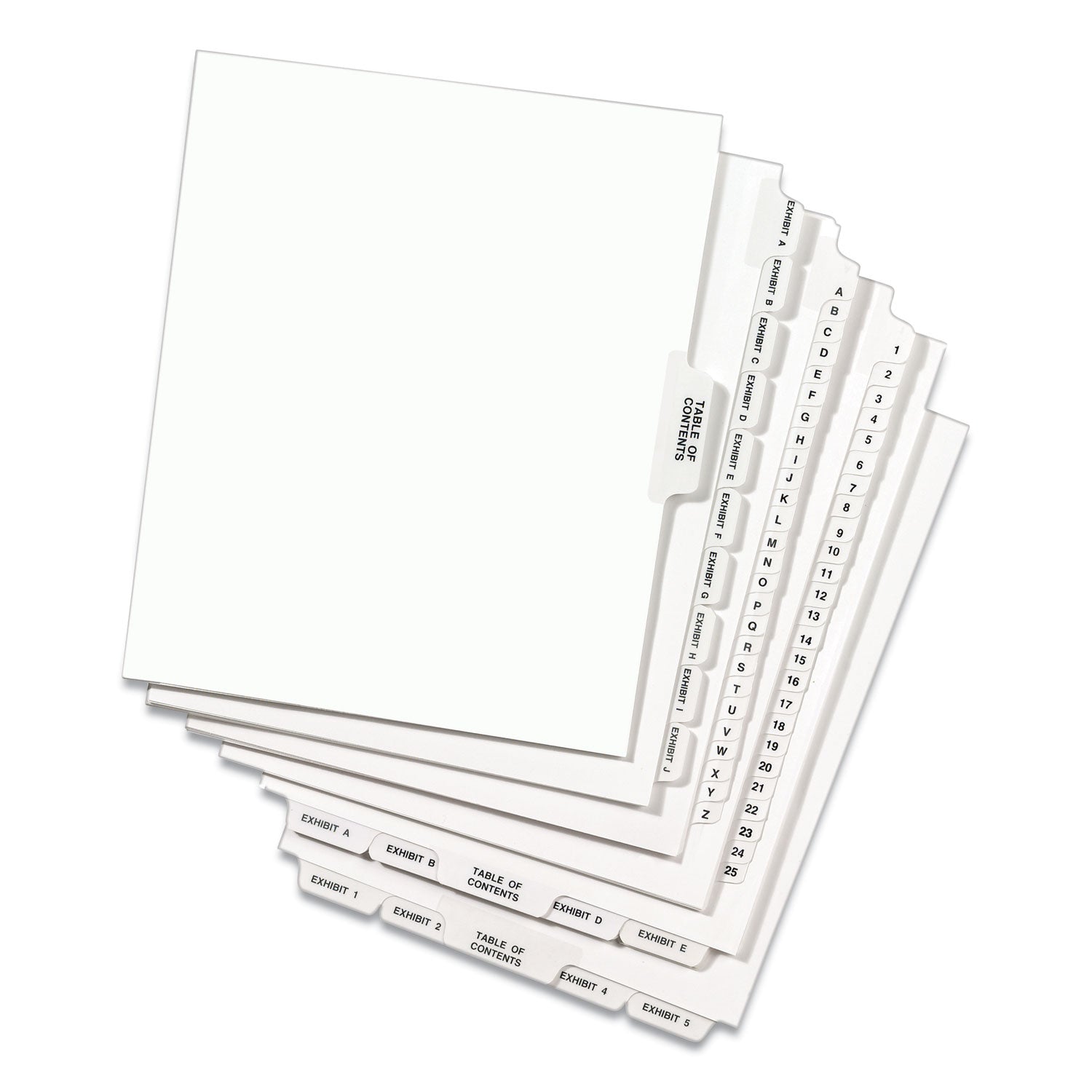 Avery-Style Preprinted Legal Side Tab Divider, 26-Tab, Exhibit A, 11 x 8.5, White, 25/Pack, (1371) (01371)