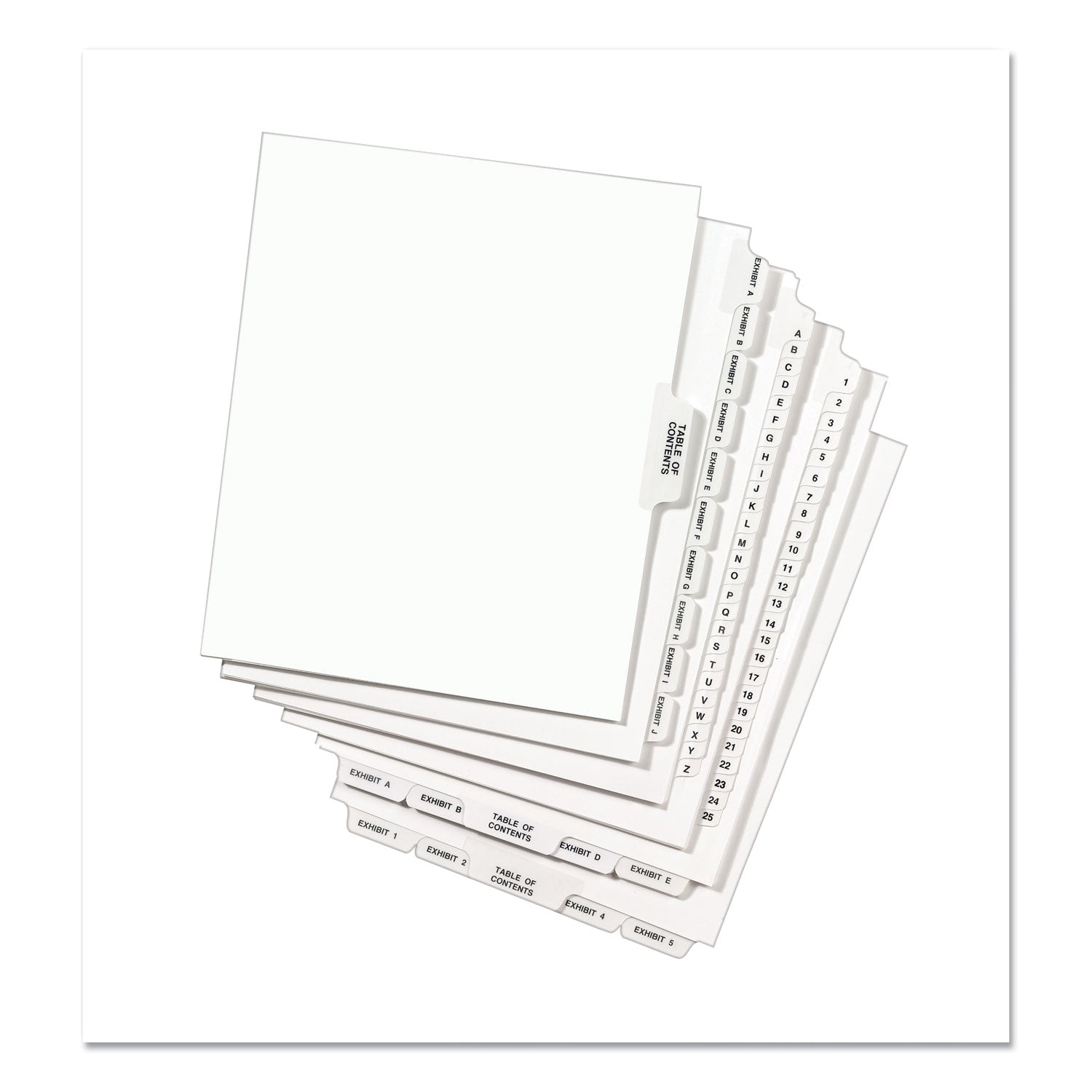 Avery-Style Preprinted Legal Bottom Tab Divider, 26-Tab, Exhibit A, 11 x 8.5, White, 25/PK (11940)