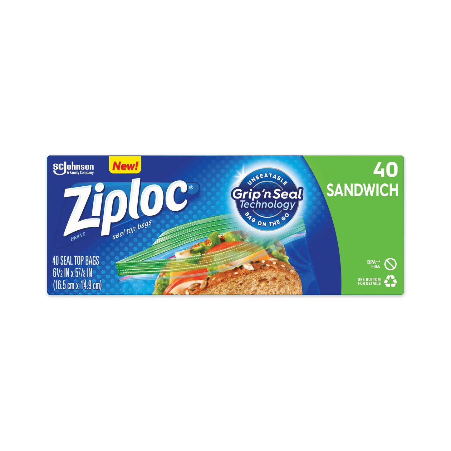 Ziploc Resealable Sandwich Bags, 6.5" x 5.88", Clear, 40/Box (315882BX)