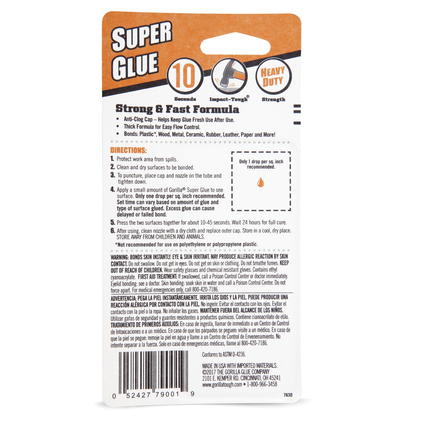 Gorilla Super Glue, 0.53 oz, Dries Clear, 4/Carton (7807101CT)