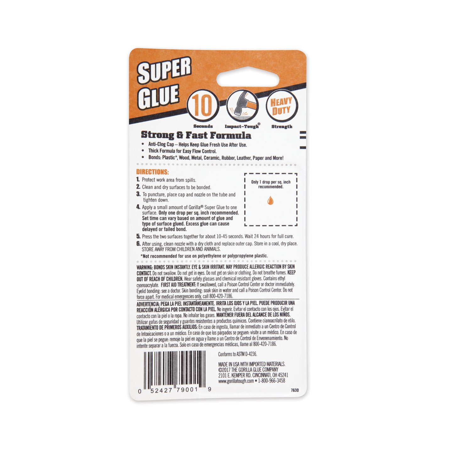 Gorilla Super Glue, 0.53 oz, Dries Clear (7805003)