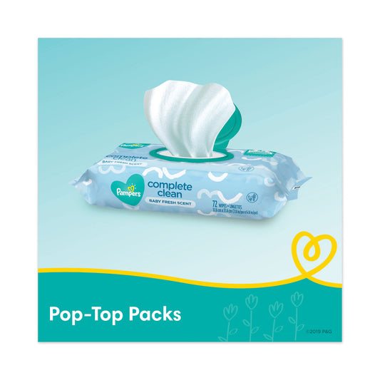 Pampers Complete Clean Baby Wipes, 1-Ply, Baby Fresh, 7 x 6.8, White, 72 Wipes/Pack, 8 Packs/Carton (75536)