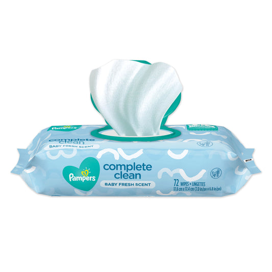 Pampers Complete Clean Baby Wipes, 1-Ply, Baby Fresh, 7 x 6.8, White, 72 Wipes/Pack, 8 Packs/Carton (75536)