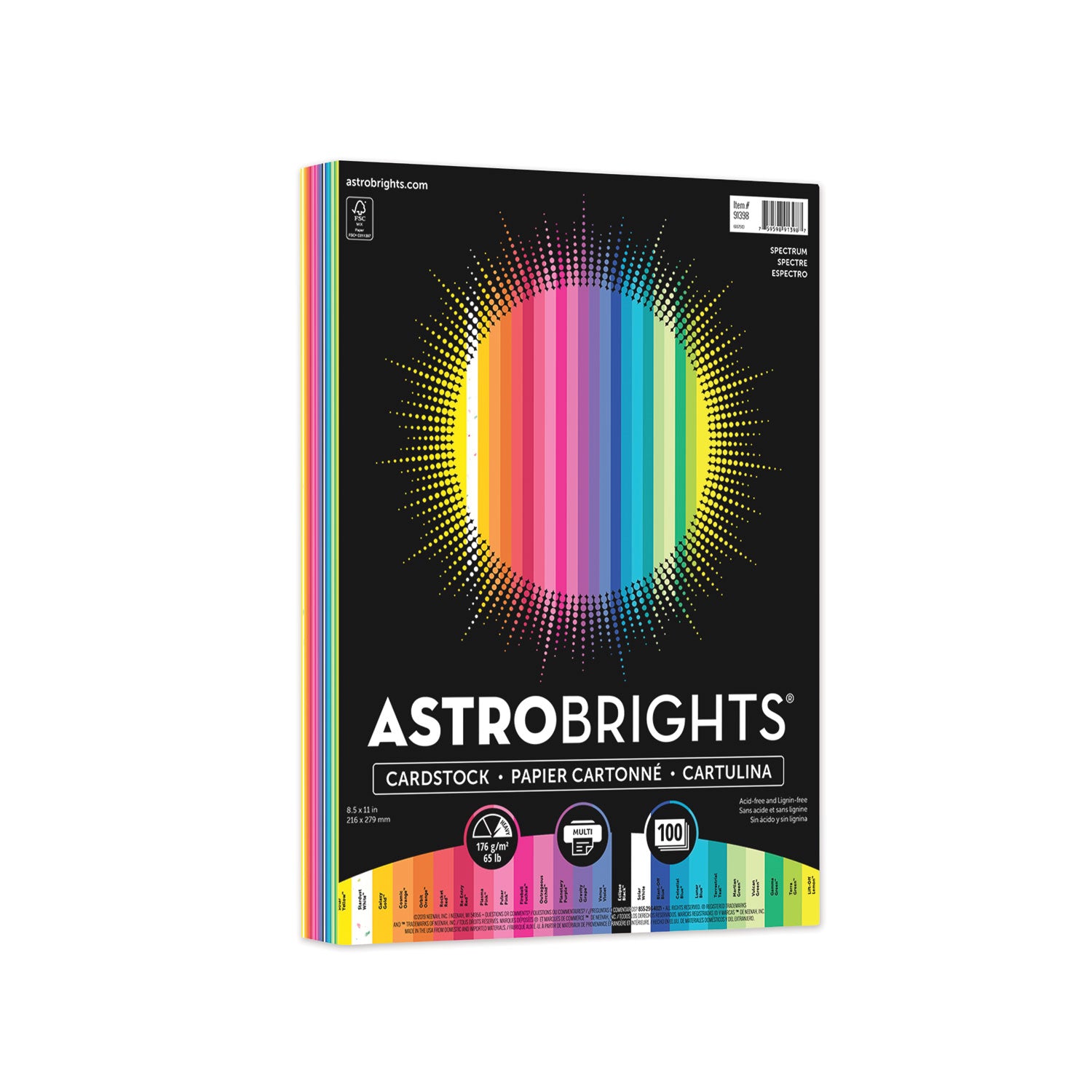 Astrobrights Color Cardstock, 65 lb Cover Weight, 8.5 x 11, Assorted Colors, 100/Pack (91398)