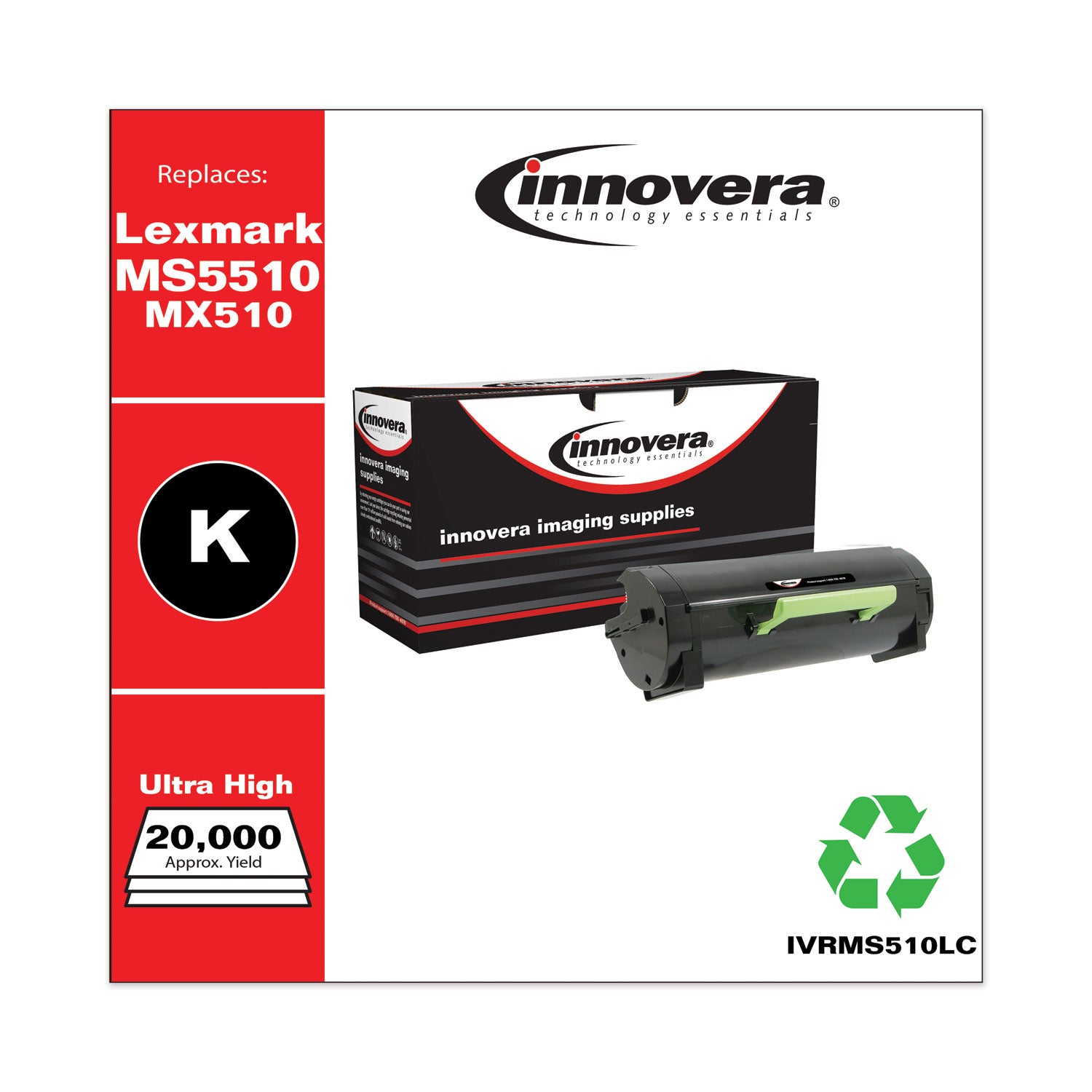Innovera Remanufactured Black Ultra High-Yield Toner, Replacement for MS510/MX510, 20,000 Page-Yield (MS510LC)