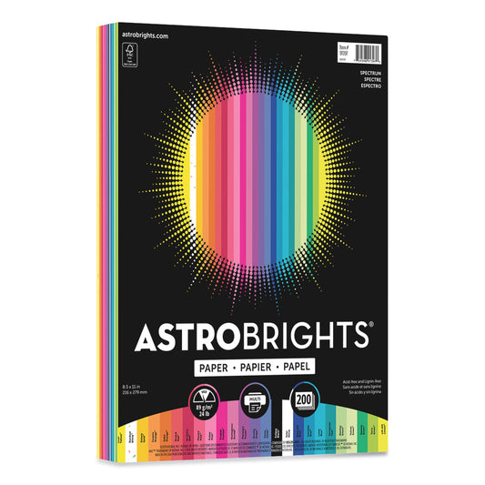 Astrobrights Color Paper - "Spectrum" Assortment, 24 lb Bond Weight, 8.5 x 11, 25 Assorted Spectrum Colors, 200/Pack (91397)