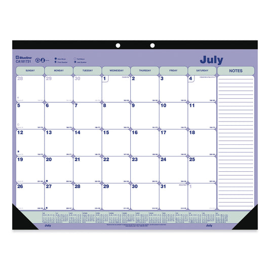 Blueline Academic 13-Month Desk Pad Calendar, 21.25 x 16, White/Blue/Green Sheets, Black Headband, 13-Month (July to July): 2024-2025 (CA181731)