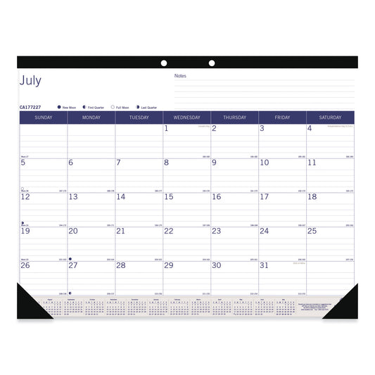 Blueline DuraGlobe Academic Desk Pad Calendar, 22 x 17, White/Blue/Gray Sheets, Black Headband, 13-Month (July to July): 2024 to 2025 (CA177227)