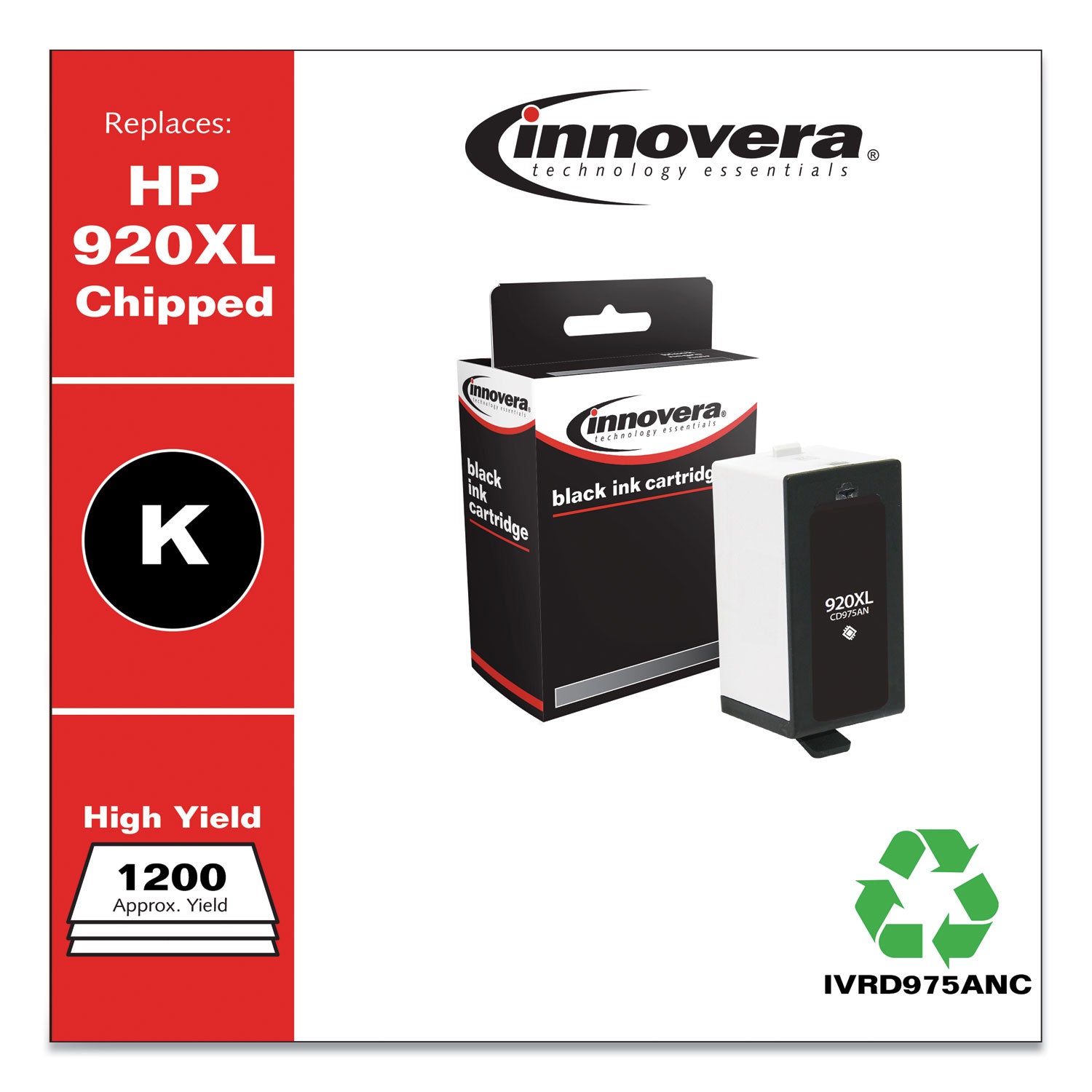Innovera Remanufactured Black High-Yield Ink, Replacement for 920XL (CD975AN), 1,200 Page-Yield (D975ANC)