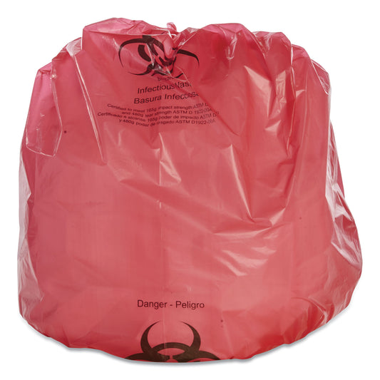 AbilityOne 8105015173664, SKILCRAFT Biohazard Can Liners, Biohazard Infectious Waste, 55 gal, 3 mil, 37" x 50", Red, Flat Pack, 37/Box