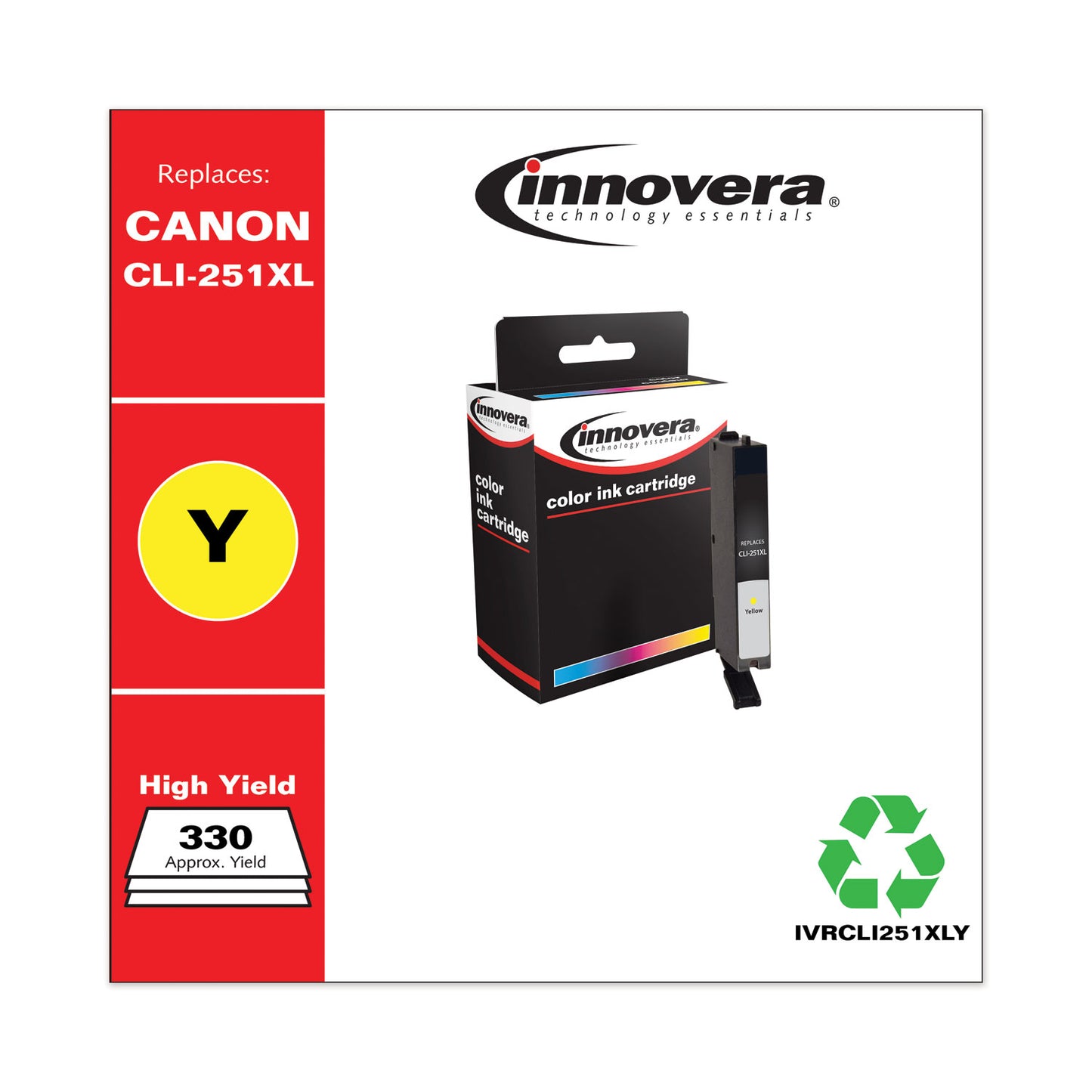 Innovera Remanufactured Yellow High-Yield Ink, Replacement for CLI-251XL (6451B001), 685 Page-Yield (CLI251XLY)