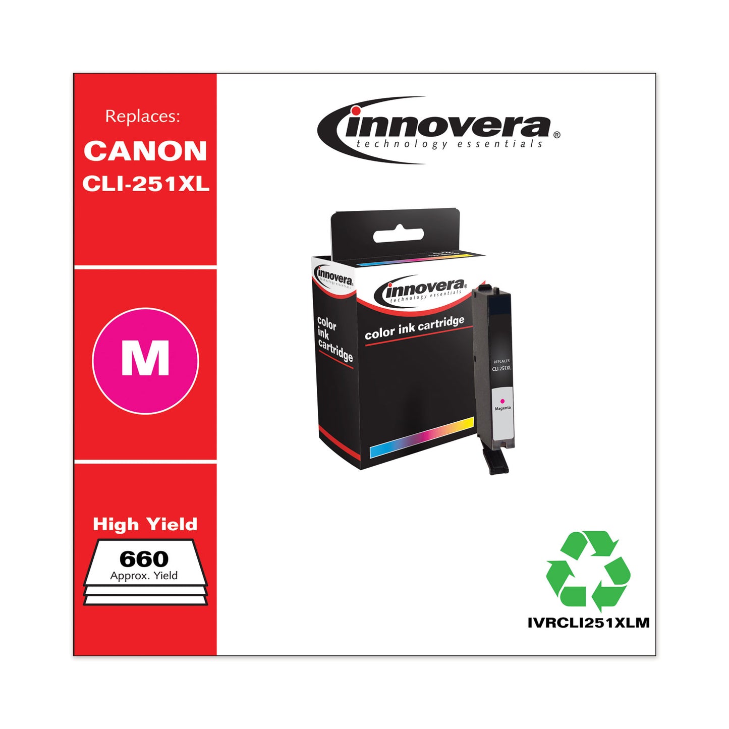 Innovera Remanufactured Magenta High-Yield Ink, Replacement for CLI-251XL (6450B001), 660 Page-Yield (CLI251XLM)