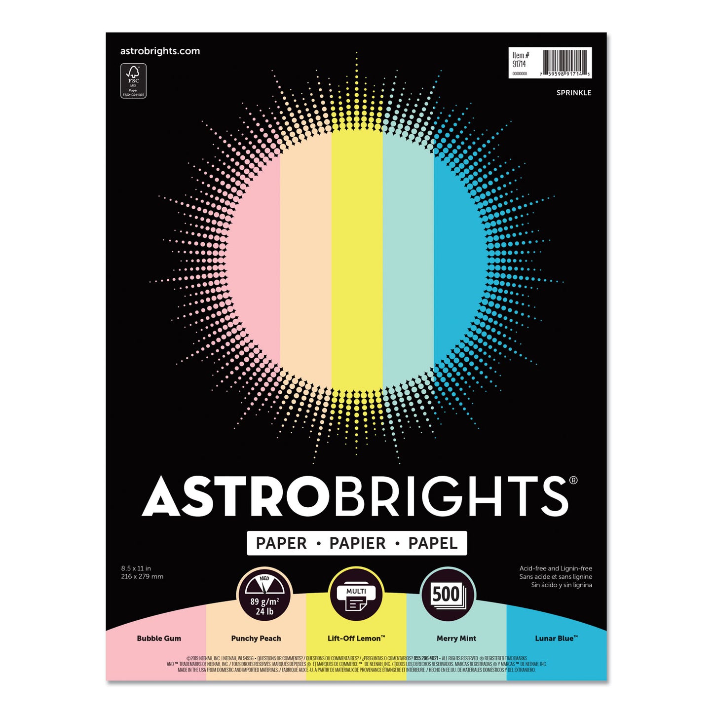 Astrobrights Color Paper, 24 lb Bond Weight, 8.5 x 11, Assorted Colors, 500/Ream (91714)