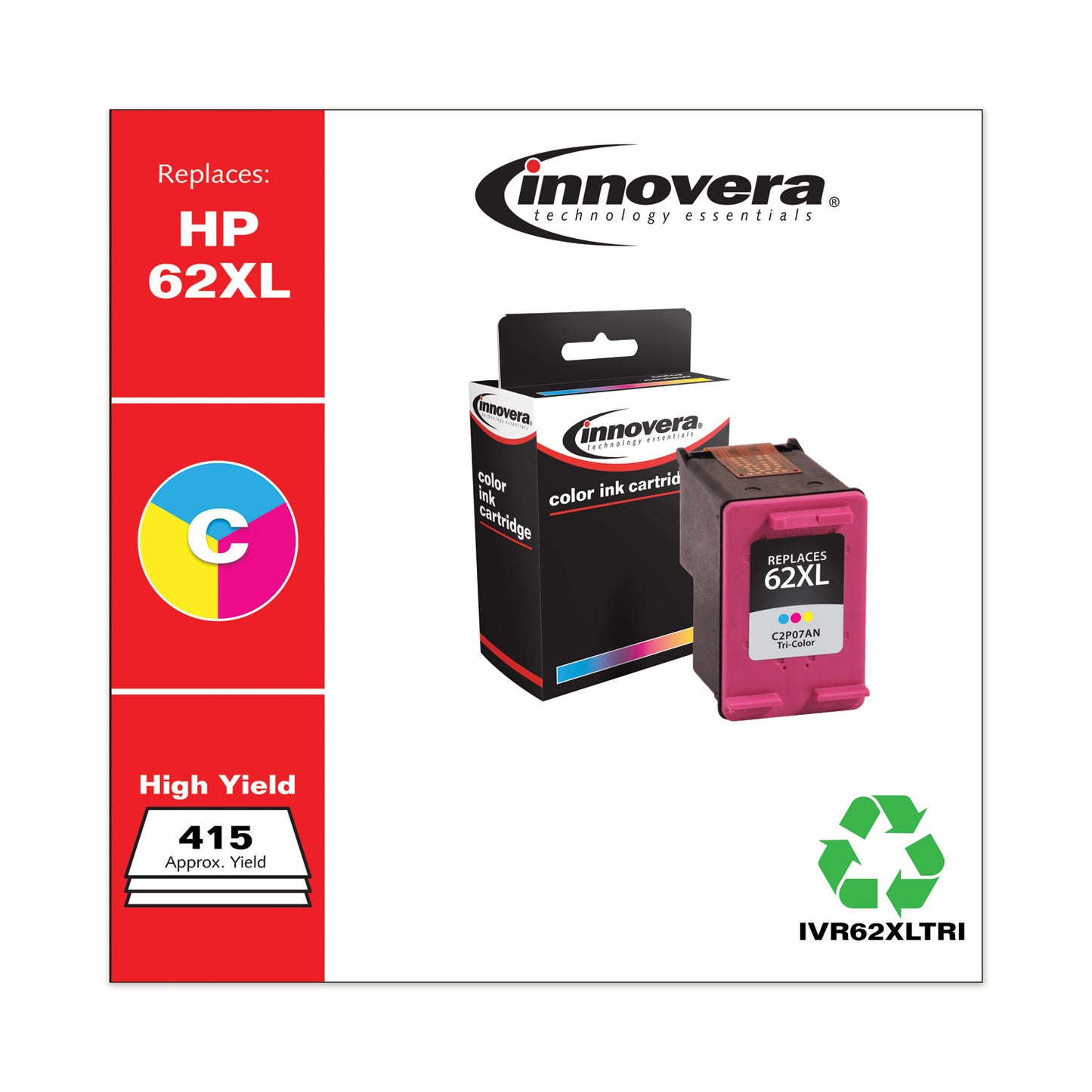 Innovera Remanufactured Tri-Color High-Yield Ink, Replacement for 62XL (C2P07AN), 415 Page-Yield (62XLTRI)