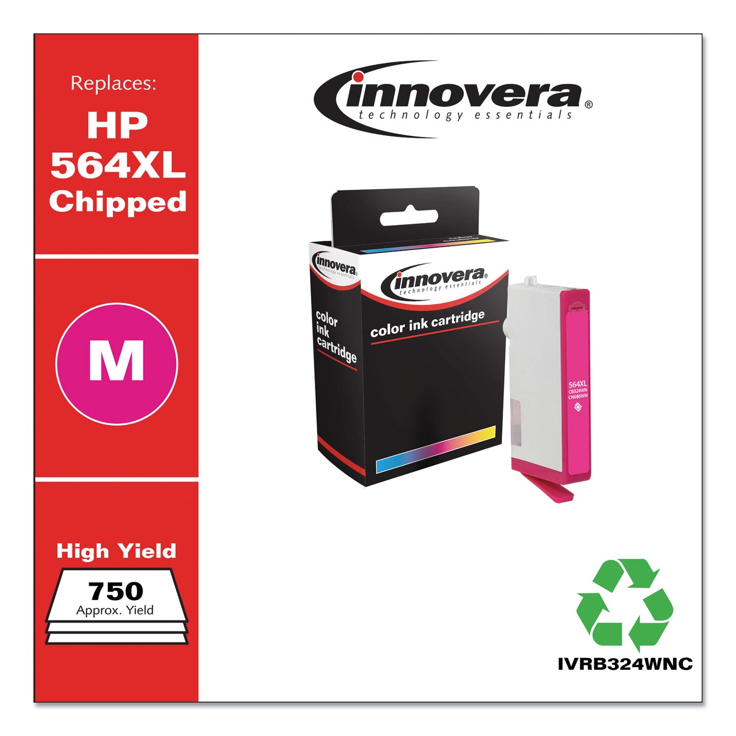 Innovera Remanufactured Magenta High-Yield Ink, Replacement for 564XL (CB324WN), 750 Page-Yield (B324WNC)