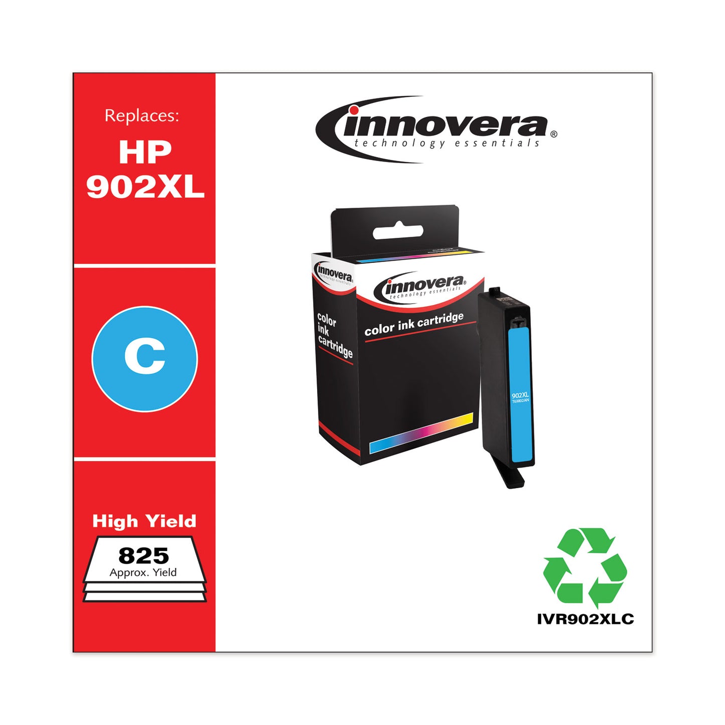 Innovera Remanufactured Cyan High-Yield Ink, Replacement for 902XL (T6M02AN), 825 Page-Yield (902XLC)