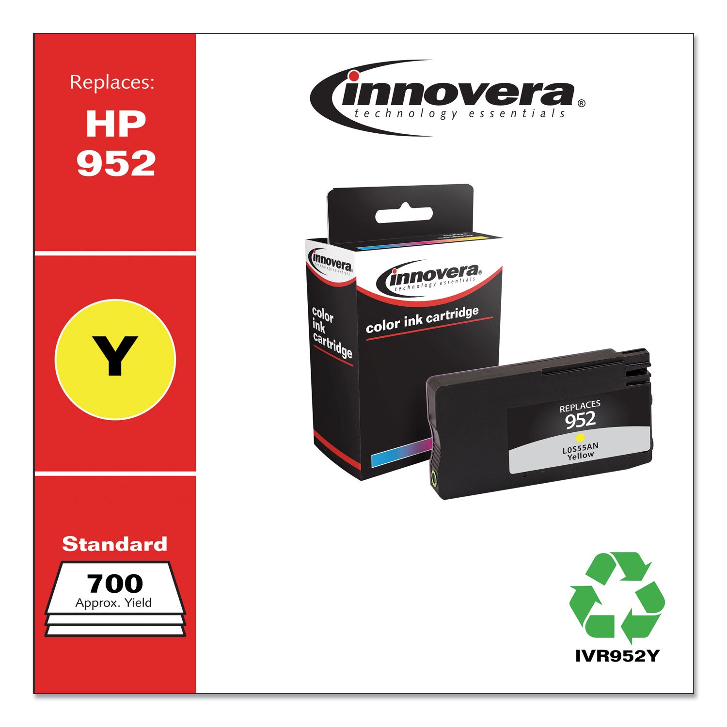 Innovera Remanufactured Yellow Ink, Replacement for 952 (L0S55AN), 700 Page-Yield (952Y)