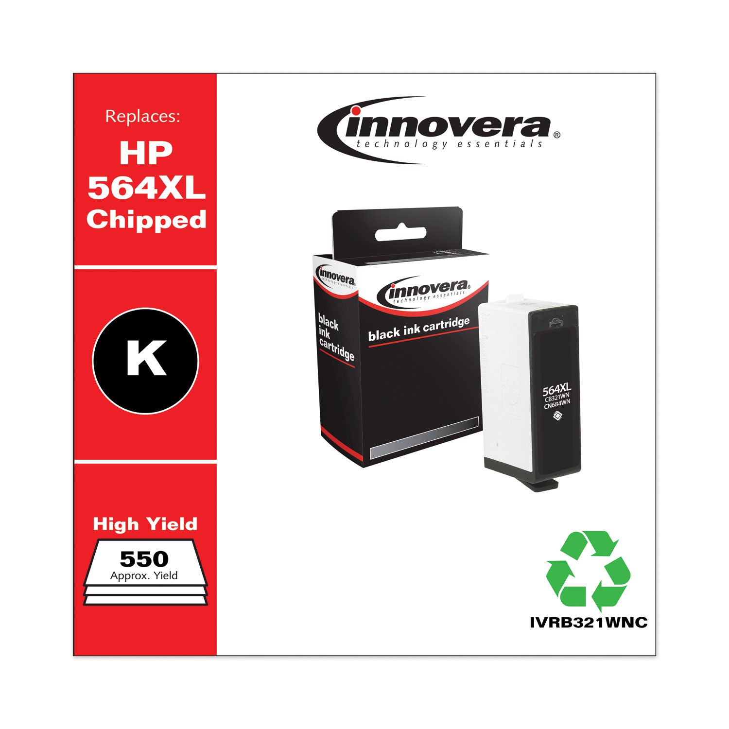 Innovera Remanufactured Black High-Yield Ink, Replacement for 564XL (CB321WN), 550 Page-Yield (B321WNC)