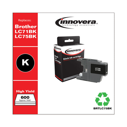 Innovera Remanufactured Black High-Yield Ink, Replacement for LC75BK, 600 Page-Yield