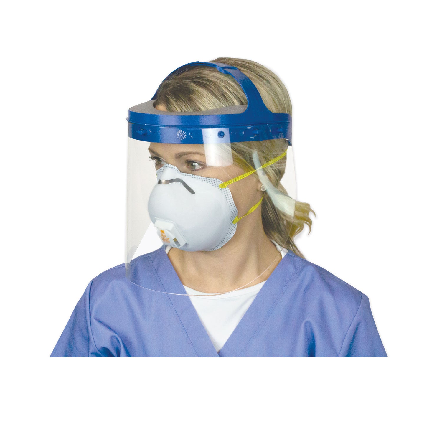 Suncast Commercial Fully Assembled Full Length Face Shield with Head Gear, 16.5 x 10.25 x 11, Clear/Blue, 16/Carton (HGASSY16)