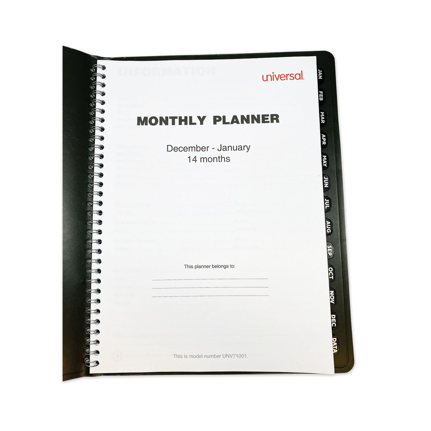 Universal Monthly Planner, 11 x 8, Black Cover, 14-Month: Dec 2024 to Jan 2026 (71001)