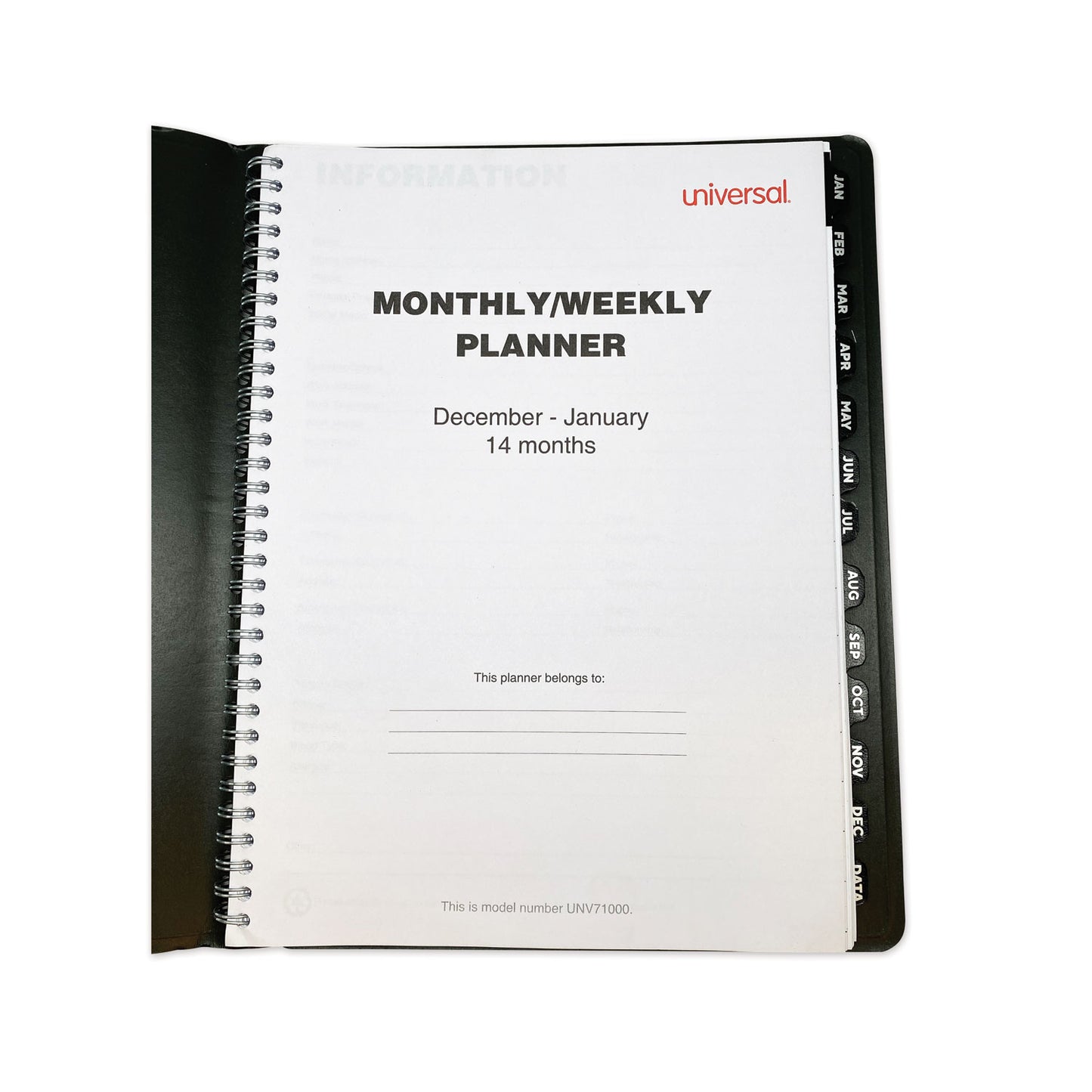 Universal Weekly Planner, 11 x 8, Black Cover, 14-Month: Dec 2024 to Jan 2026 (71000)